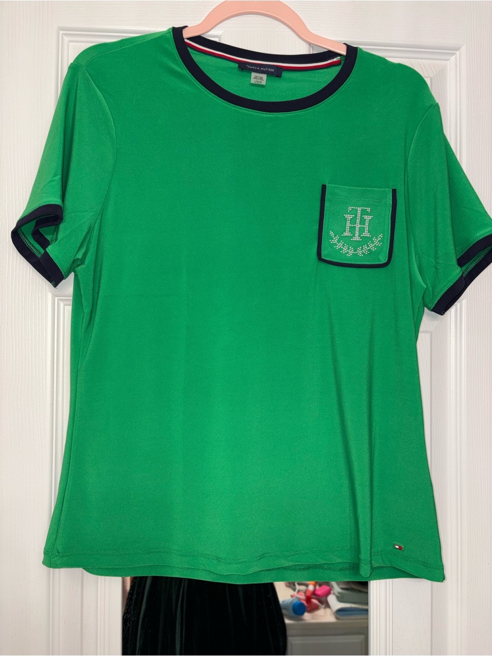 Tommy Hilfiger Bright Green Crewneck with Navy Trim NWOT